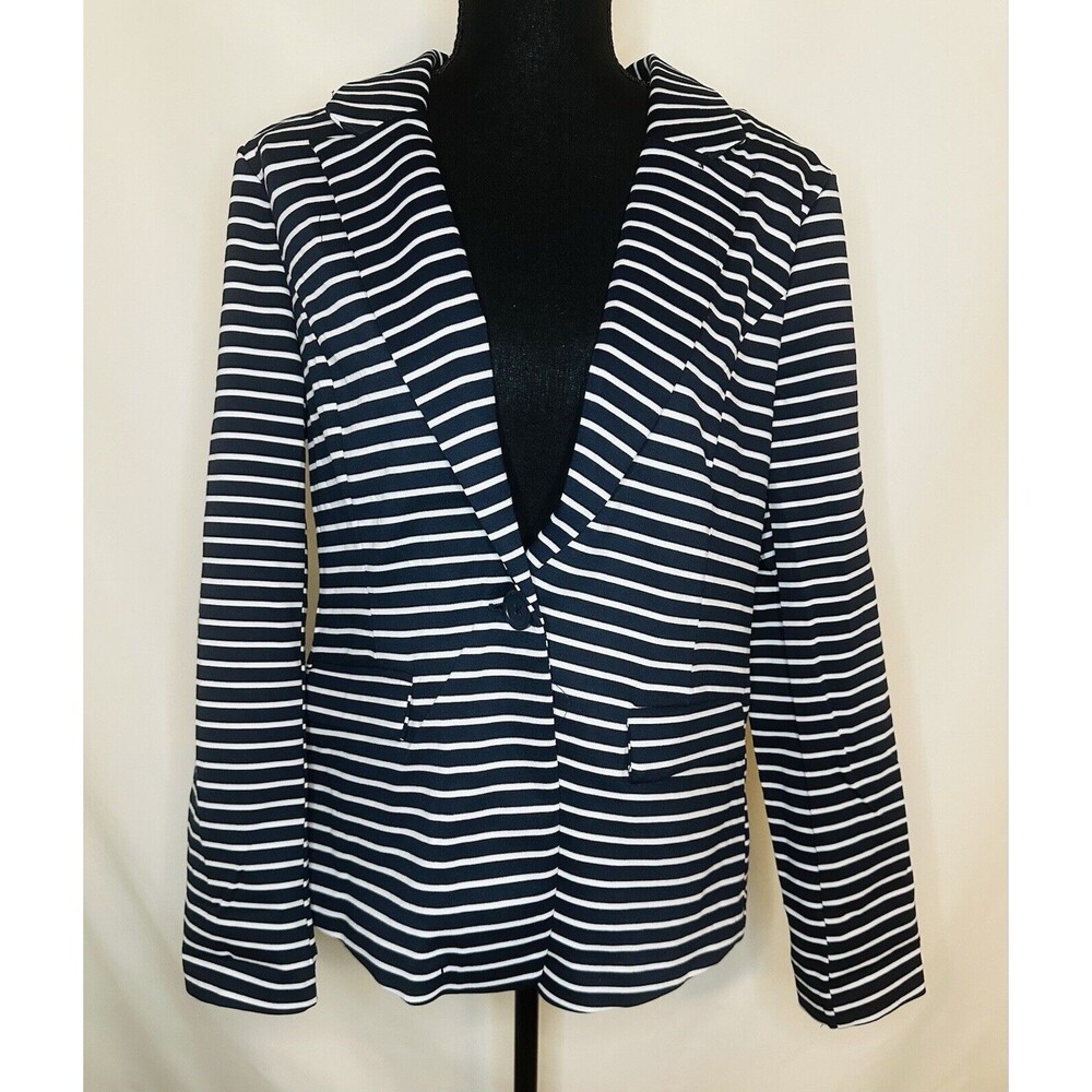 41Hawthorn Blue White Striped Single Button Blazer Jacket Women's LARGE NWT